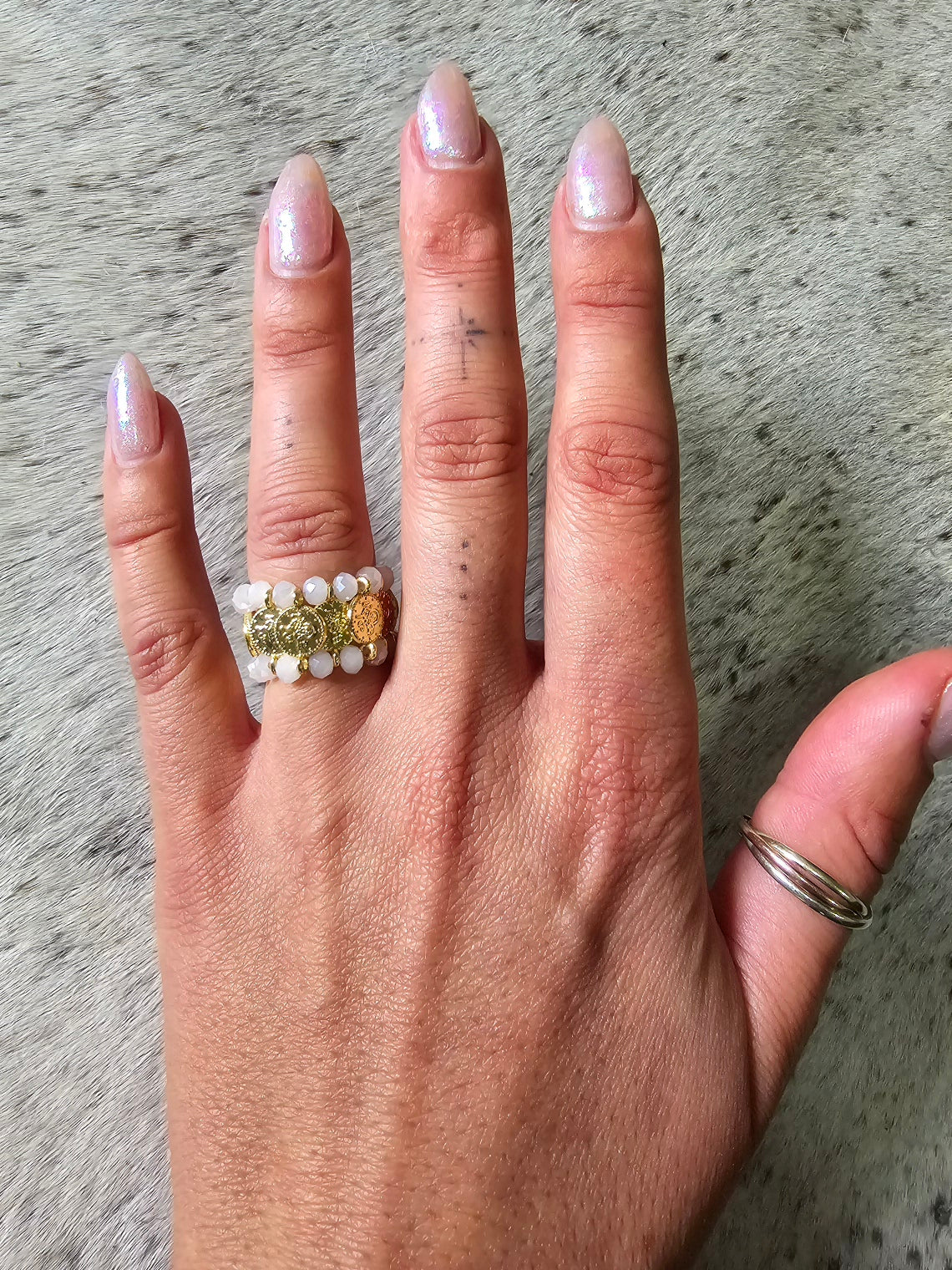 White Boho Ring