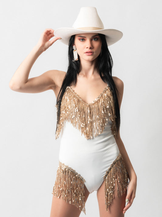 Gold White Shimmy Bodysuit