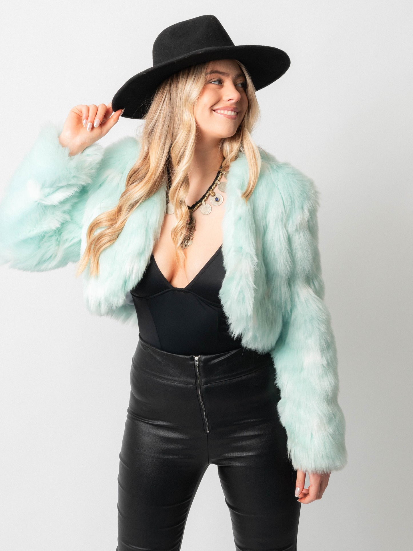 Mint fur crop jacket