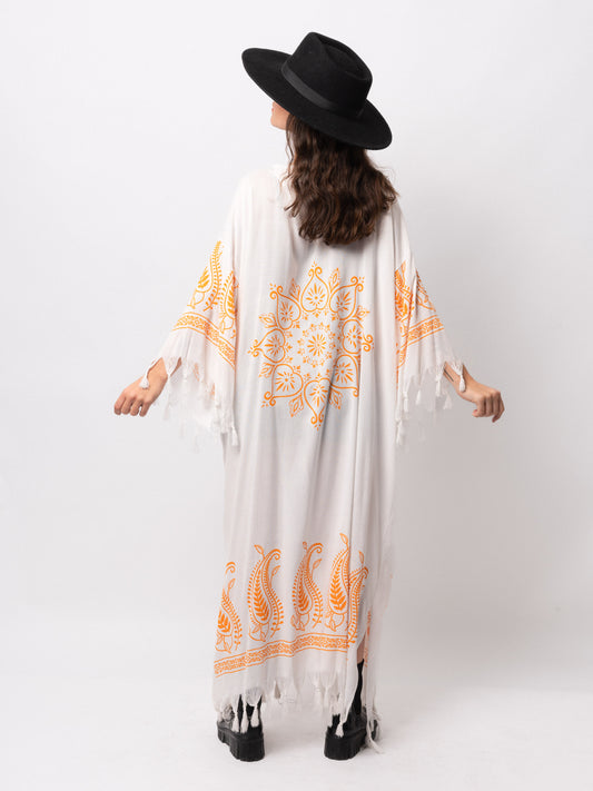 Orange Bamboo Printed Kimono