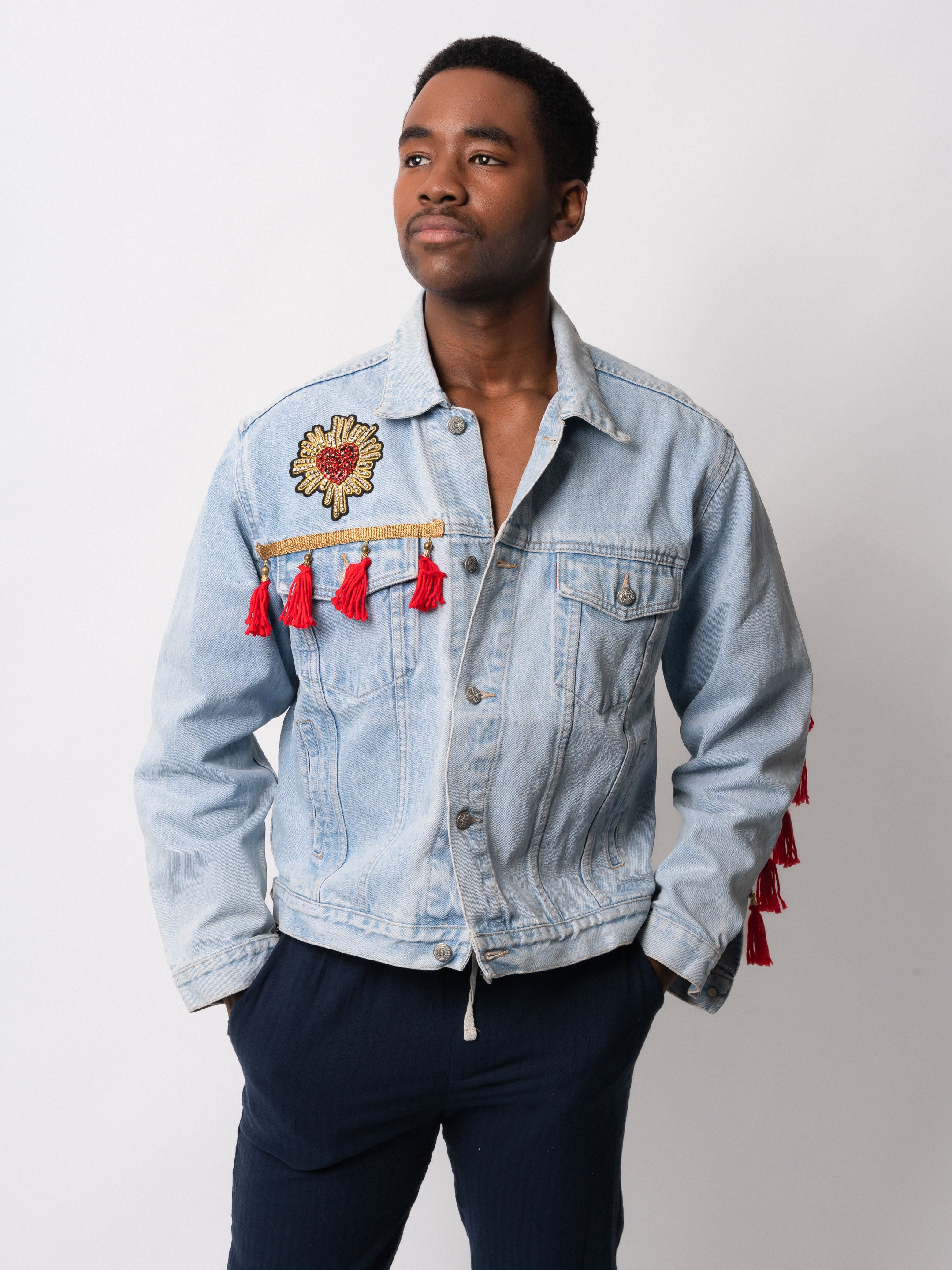 Lion Denim Jacket Flock Fashion Accessories