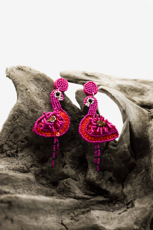 Flamingo Beaded Earrings