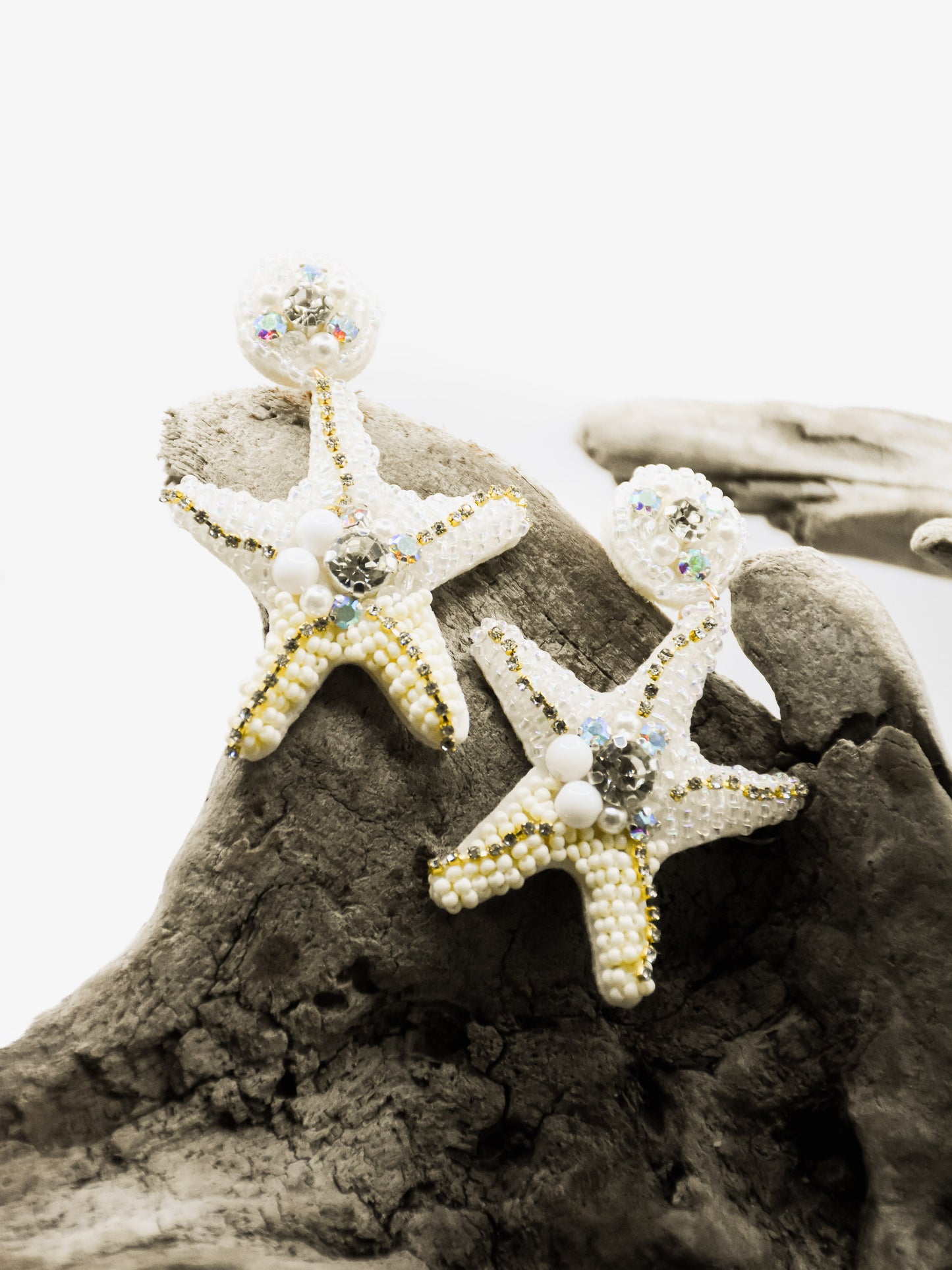 White Starfish Beaded Earrings