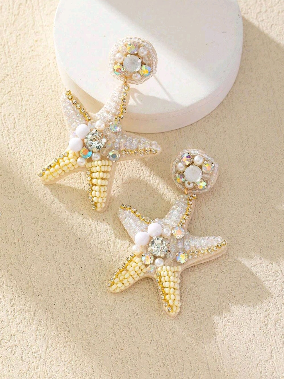 White Starfish Beaded Earrings