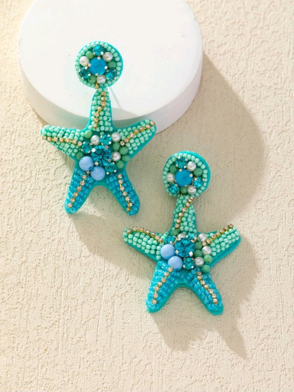 Blue Starfish Beaded Earrings