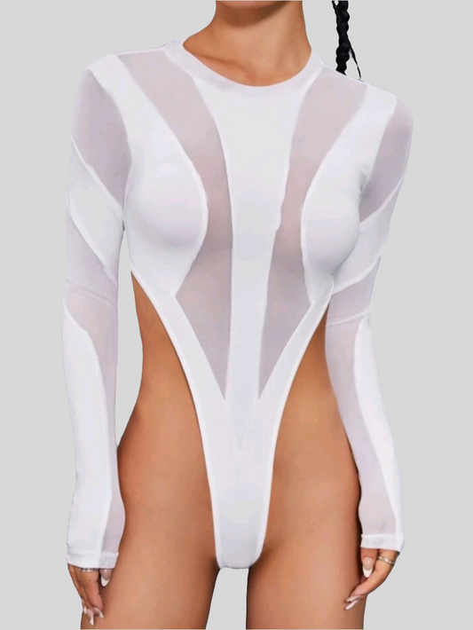 White Mesh Panel Bodysuit